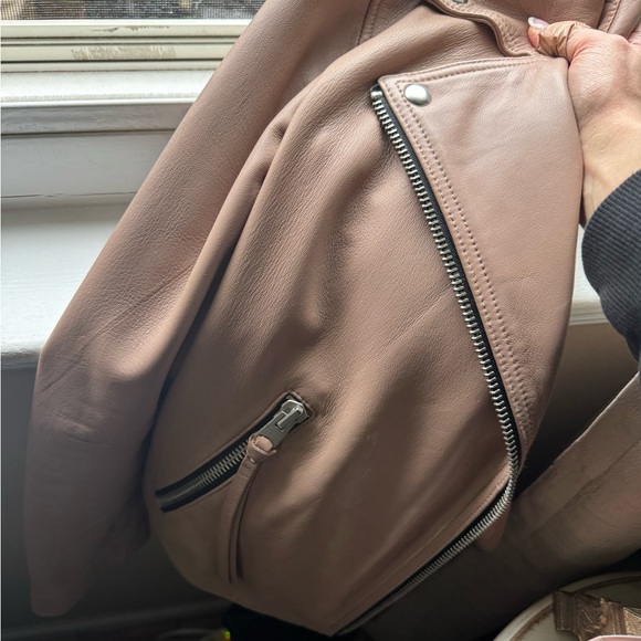 MUTED BLUSH ALLSAINTS LEATHER BIKER JACKET • SIZE 4 - Picture 7 of 7